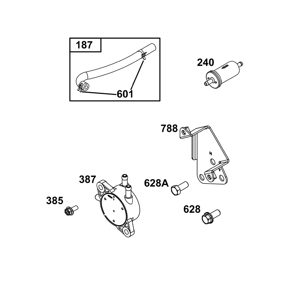 Fuel Supply Group Diagram and Parts List for 386777-0144-G1 200000 - 399999 Briggs and Stratton Engine